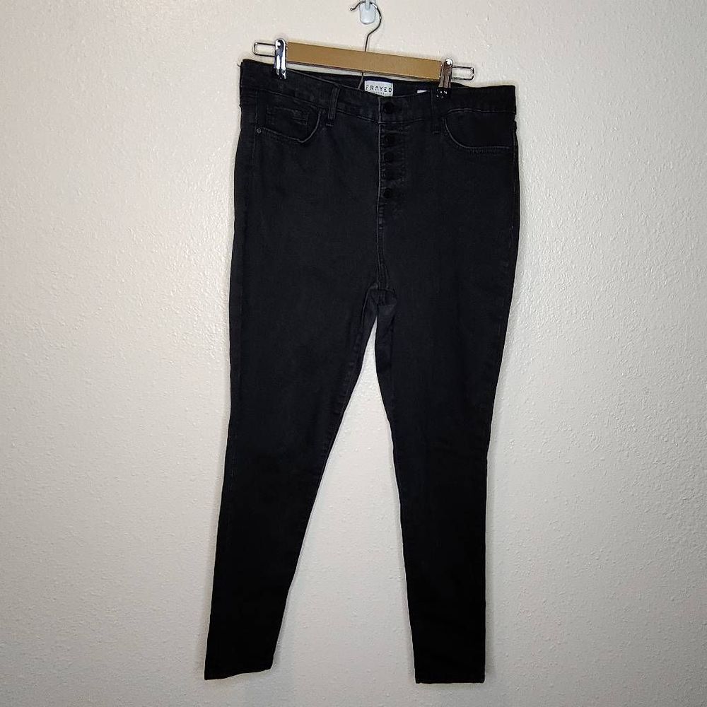 Frayed Black Skinny Jean Button Fly Size 12 31
